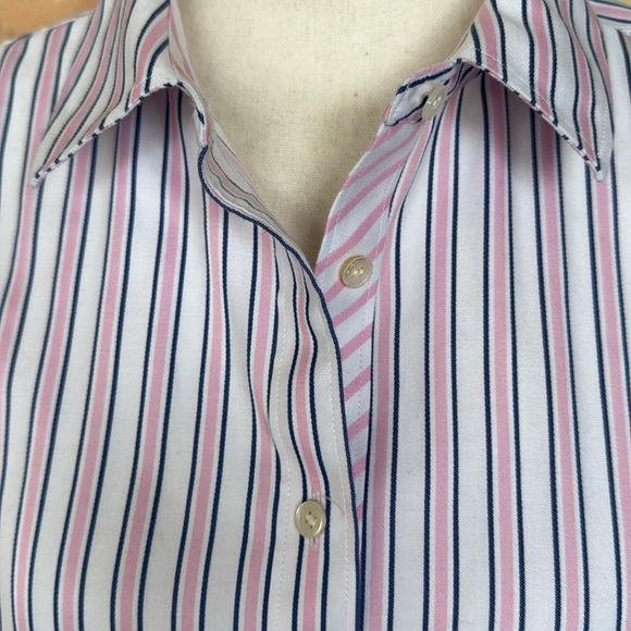 Talbots Perfect Shirt Pink Blue Preppy Stripe Fitted Button Up Shirt Non Iron 10 - Picture 8 of 16